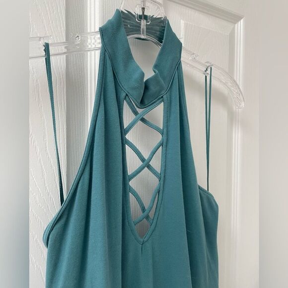 Express Teal Skater Dress Lattice High Halter Neck Women’s Size S - Picture 3 of 5
